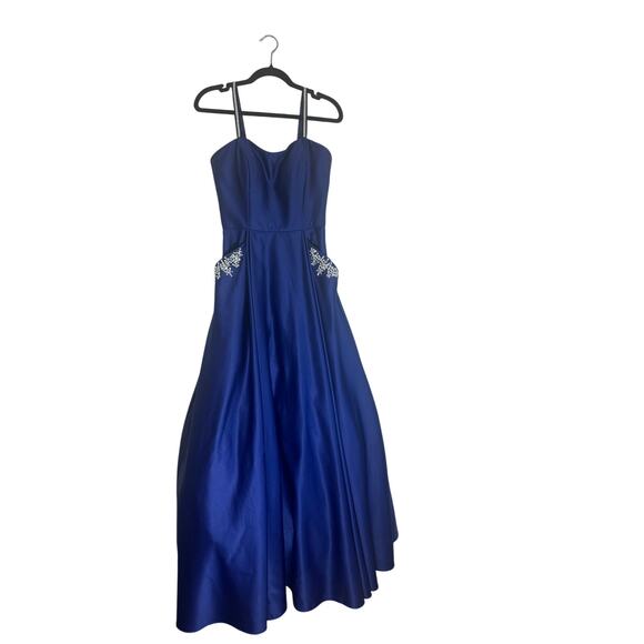 Blondie Nites by Stacy Sklar Women's Prom Gown 7 Strappy Embellished Royal Blue - Picture 2 of 16